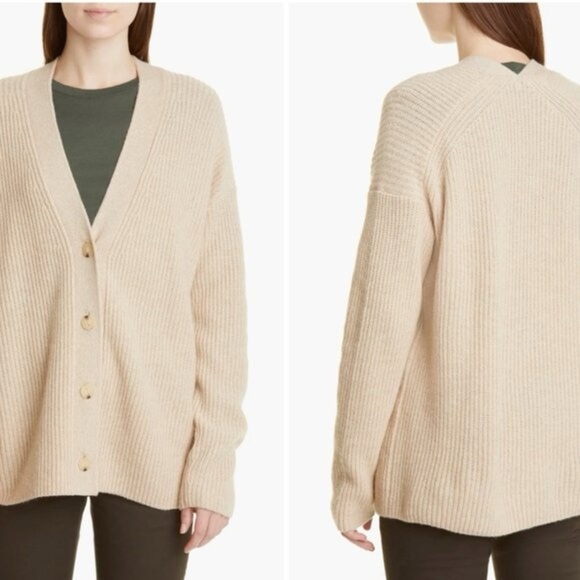 VINCE V-Neck Wool & Cashmere Cardigan, H Wafer, Size Large - Picture 1 of 11
